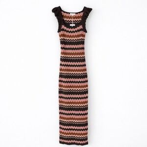 Heartloom Women's Small Retro Boho Festival Zigzag Knit Dress Brown Pink
